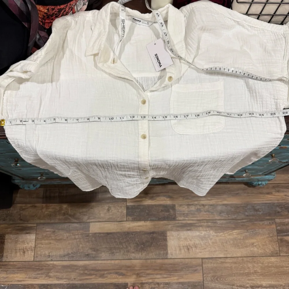 Sonoma Goods For Life White Cotton Gauze Vital Shirt WS21W011RS2 Womens XL New - Picture 12 of 12